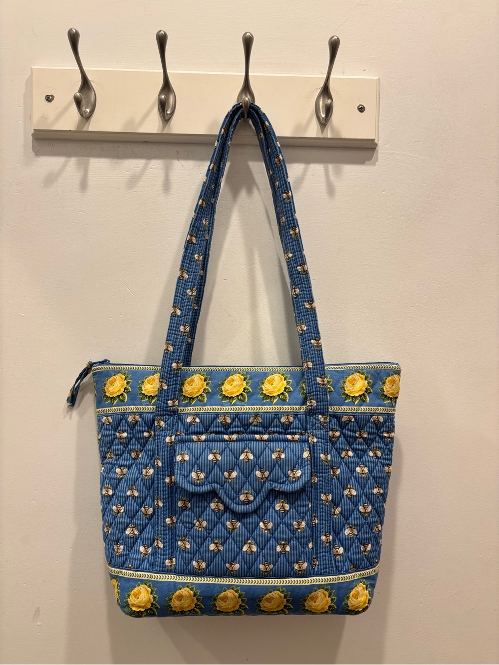 Vera Bradley Blue Quilted Tote with Yellow Rose Trim